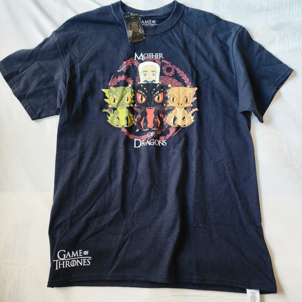 NWT Game of Thrones Mother of Dragons TShirt Women Unisex L Black Chibi Daenerys
